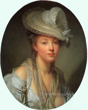  sombrero Pintura - Retrato de mujer joven con sombrero blanco Jean Baptiste Greuze